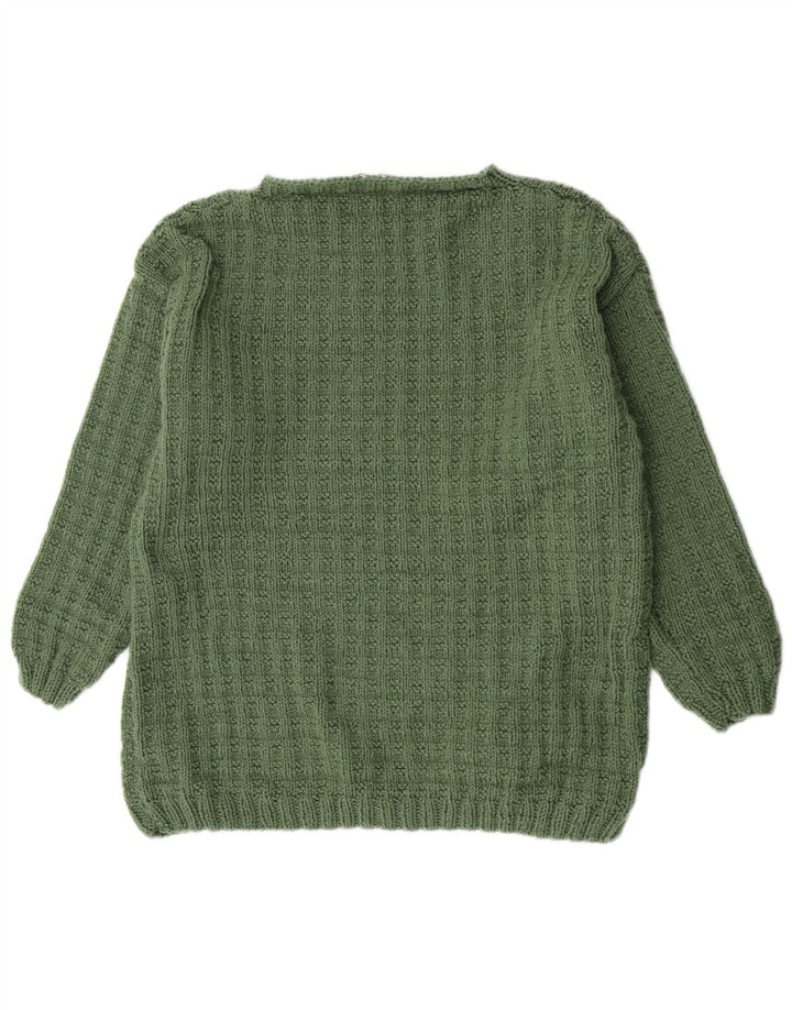 Pulover vintage pentru femei cu decolteu rotund UK 14 verde mediu retro
