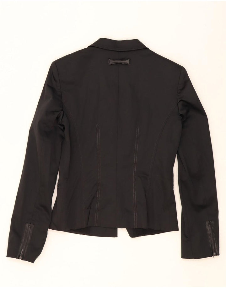 CARACTERE Womens 3 Button Blazer Jacket UK 10 Small  Black Cotton Vintage Caractere and Second-Hand Caractere from Messina Hembry 