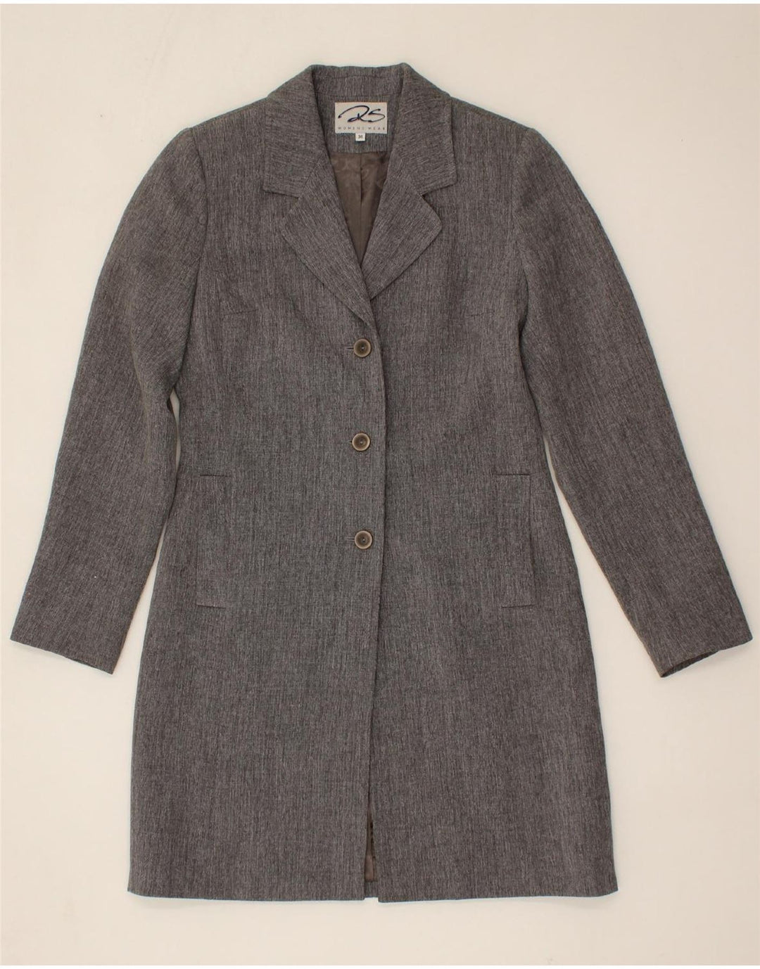 VINTAGE Womens Longline 3 Button Blazer Jacket EU 36 Small Grey Vintage Vintage and Second-Hand Vintage from Messina Hembry 