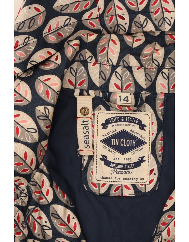 SEASALT Womens Hooded Overcoat UK 14 Large  Navy Blue Floral Cotton Vintage Seasalt and Second-Hand Seasalt from Messina Hembry 