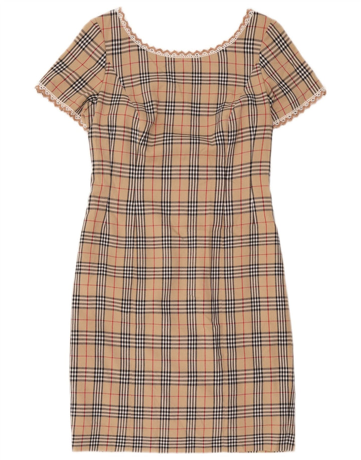 Rochie teacă vintage pentru femei UK 12 Medium Bej carouri