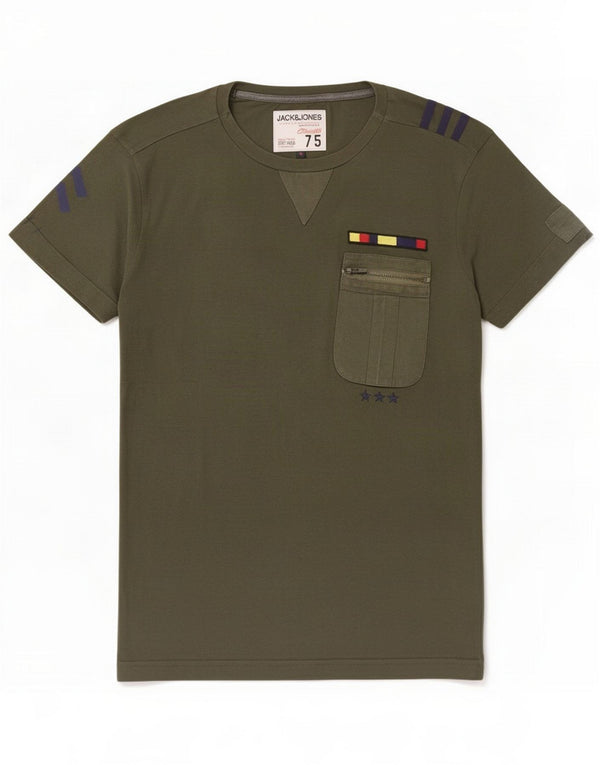 Jack & Jones Mens T-Shirt Top Small Khaki Cotton