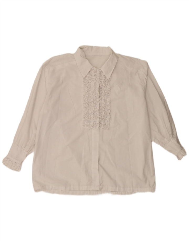 Bluză vintage pentru femei cu volane în față, UK 20 2XL Alb