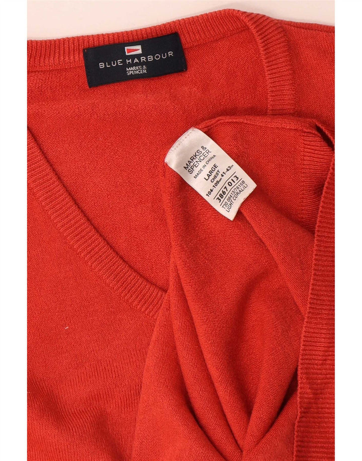 Pulover Marks & Spencer pentru bărbați, Blue Harbour, cu decolteu în V, mare, roșu acrilic