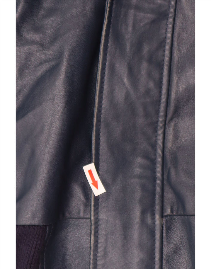 Jachetă de piele pentru femei VINTAGE cu glugă UK 14, mare, albastru bleumarin