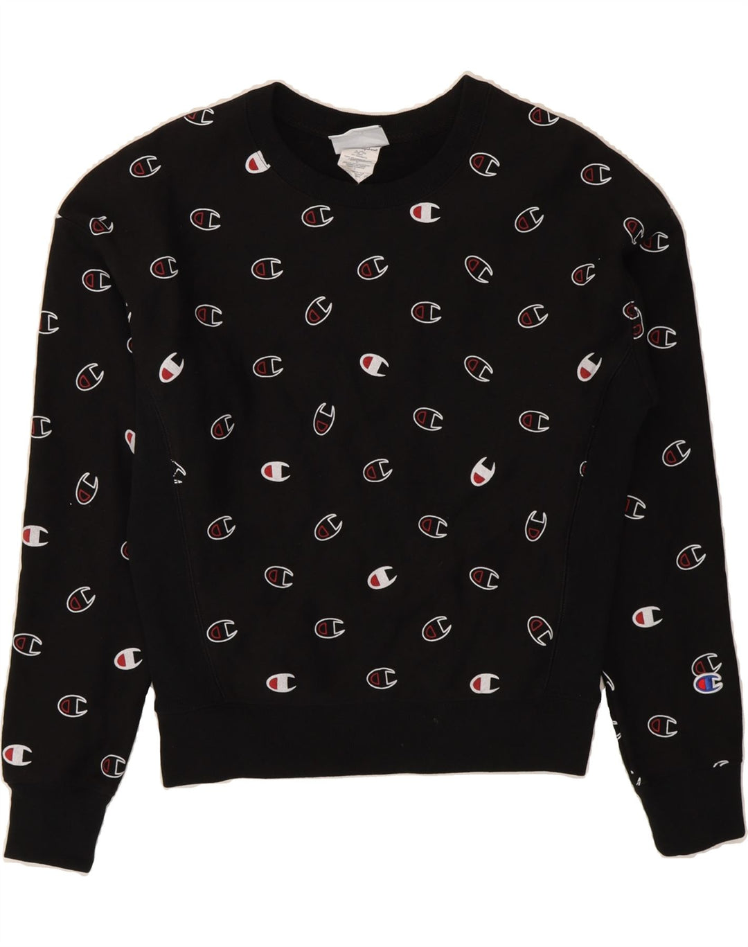 CHAMPION Womens Oversized Graphic Sweatshirt Jumper UK 10 Small Black Vintage Champion and Second-Hand Champion from Messina Hembry 