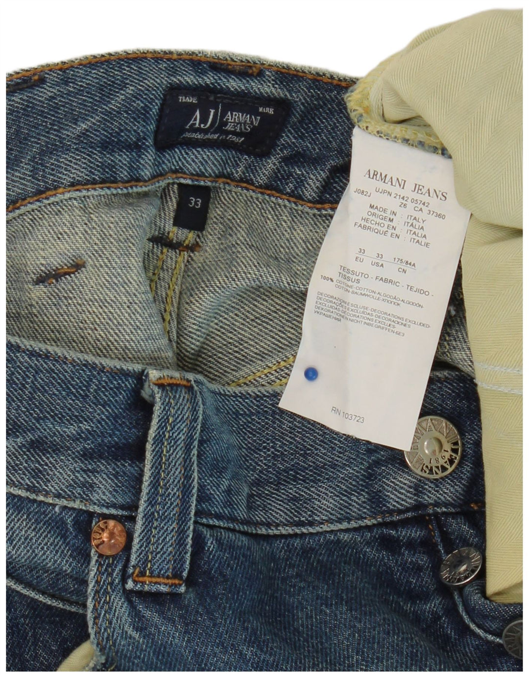 Blugi Drepți Bărbați ARMANI L33 L34 Bumbac Albastru