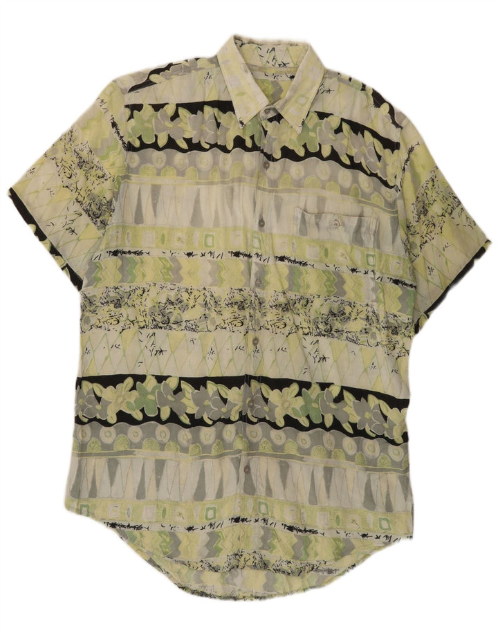 Cămașă Vintage pentru bărbați cu mânecă scurtă, verde mediu, geometrică