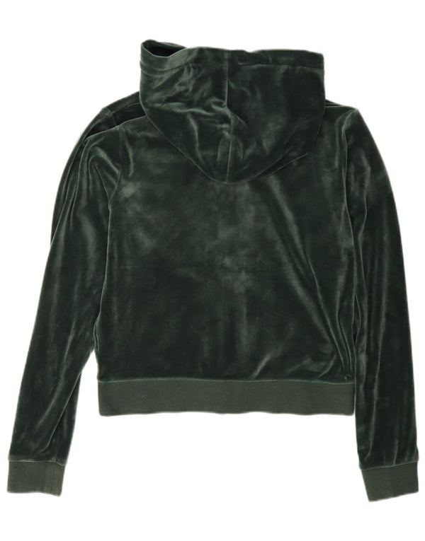 Juicy Couture Crop Velour Zip Hoodie Pulover pentru femei UK 14 Medium Green