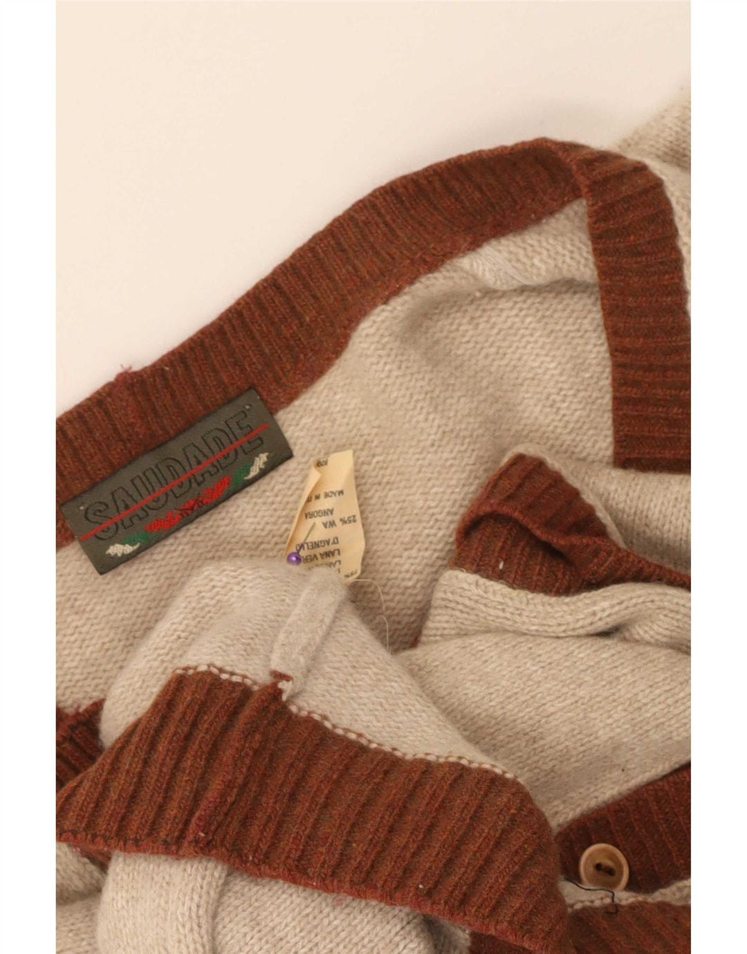 Pulover cardigan vintage pentru bărbați, lână Argyle/Diamond, bej mic
