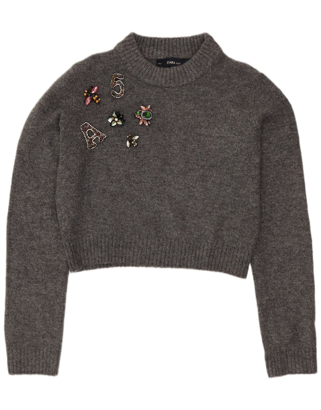 Pulover supradimensionat pentru femei Zara cu decolteu rotund cu grafică UK 10 Mic Gri