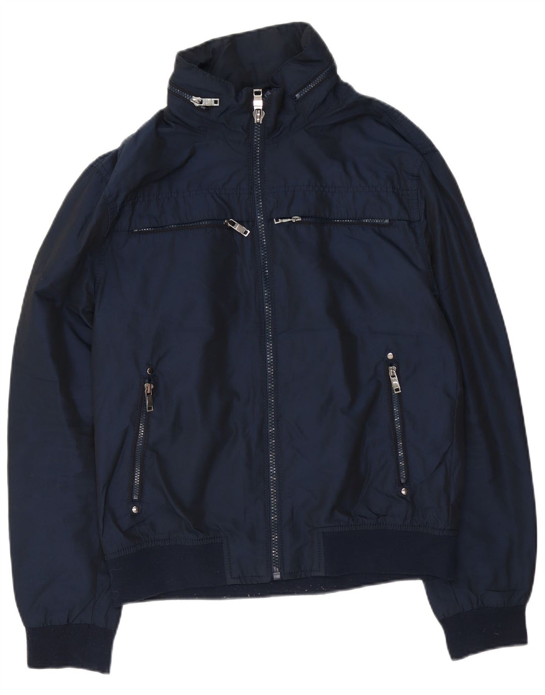 Jachetă bomber cu glugă pentru bărbați Zara UK 42 XL bleumarin poliester