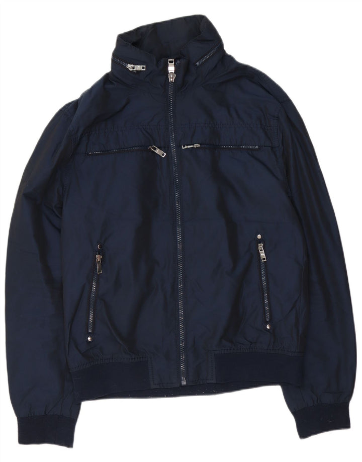 Jachetă bomber cu glugă pentru bărbați Zara UK 42 XL bleumarin poliester
