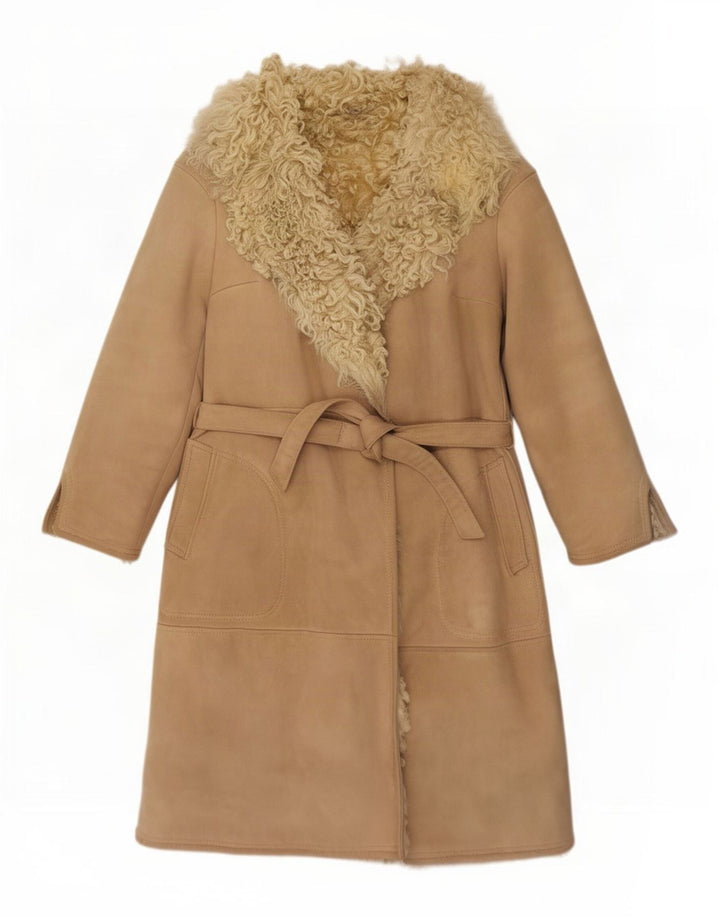 Palton vintage pentru femei din shearling UK 8 Small Bej