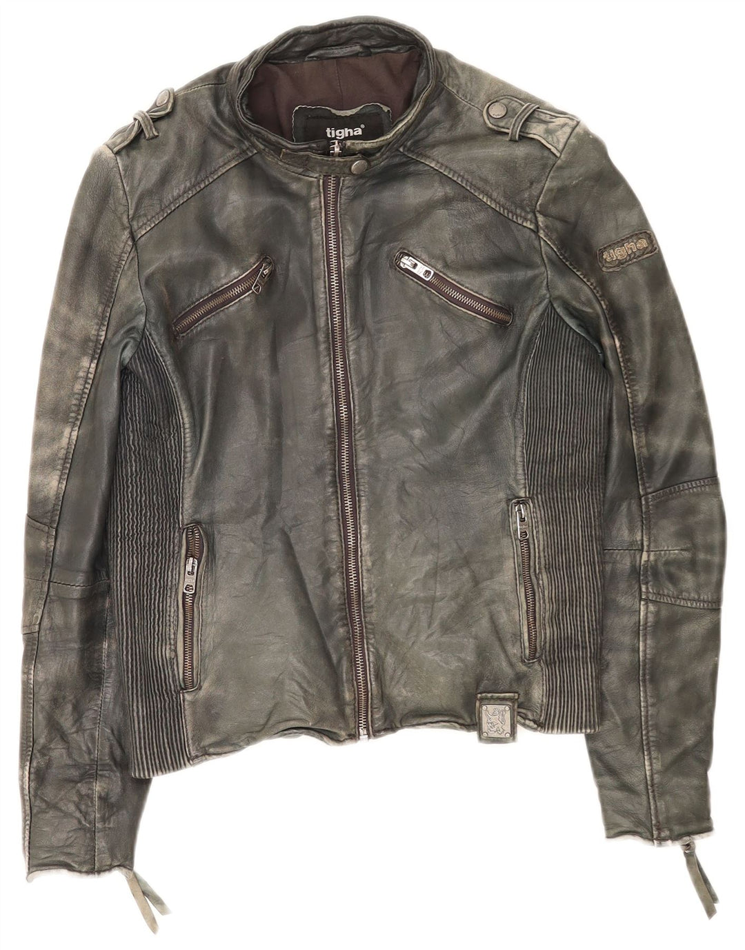 Jachetă Racer din piele pentru femei Tigha UK 16 Large Khaki