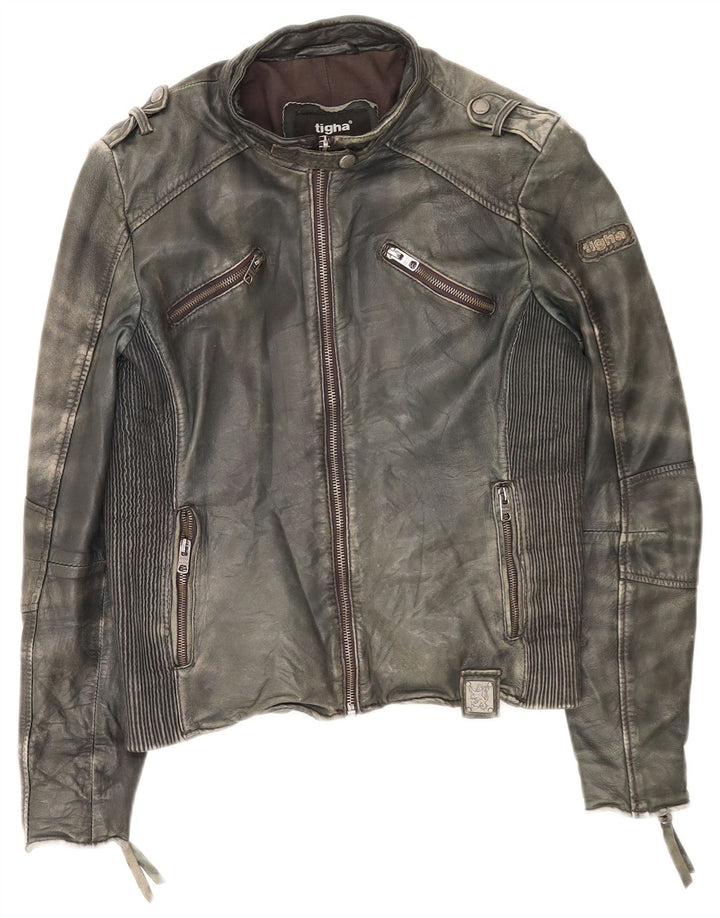 Jachetă Racer din piele pentru femei Tigha UK 16 Large Khaki