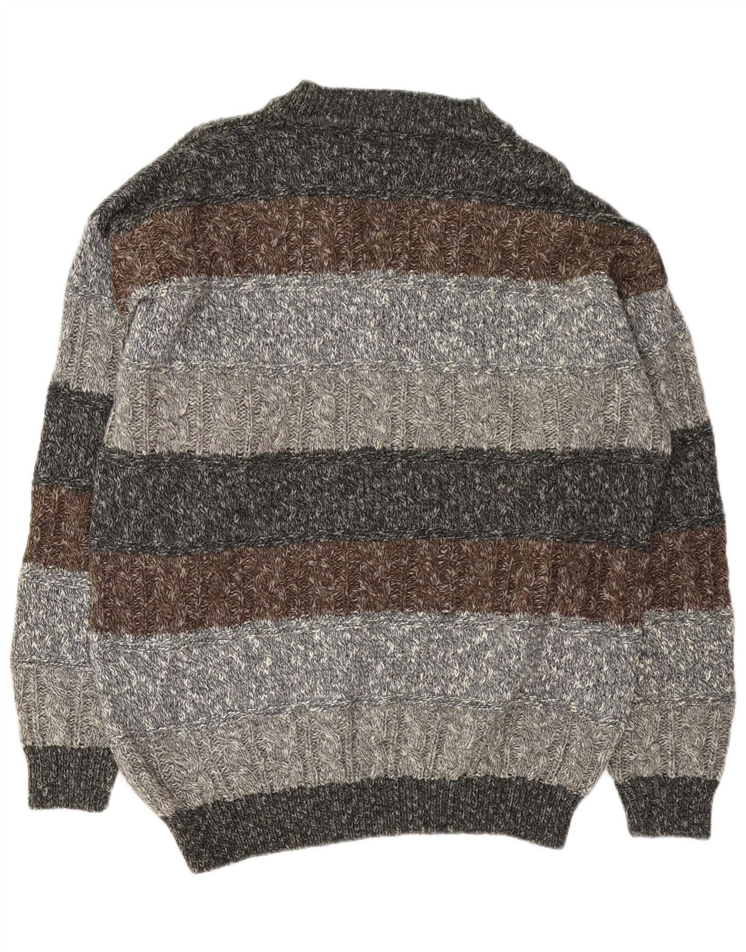 Pulover vintage pentru bărbați cu decolteu în V, XL, lână cu dungi gri
