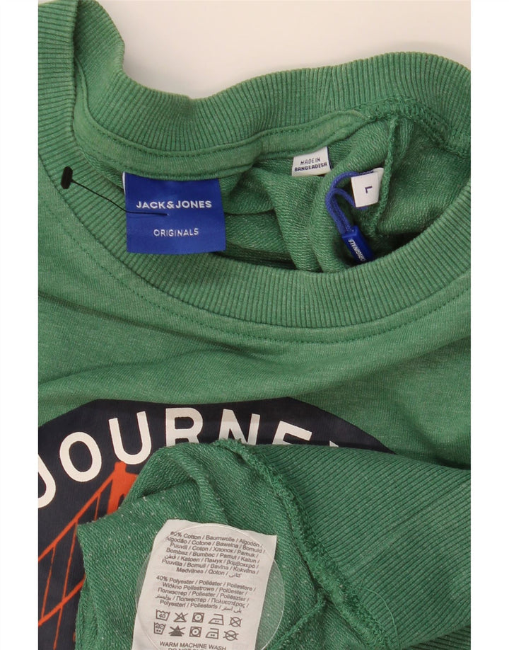JACK & JONES Hanorac grafic pentru bărbați Pulover mare din bumbac verde