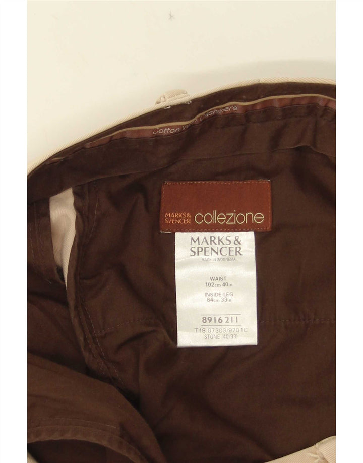 Marks & Spencer Pantaloni de costum pentru bărbați L40 L33, bej, bumbac