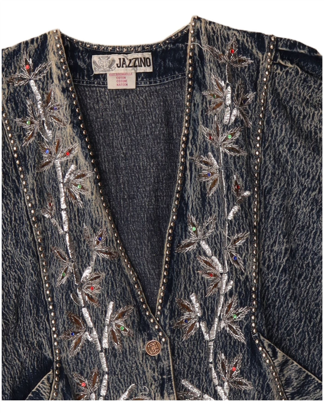 JAZZINO Jachetă de blugi supradimensionată pentru femei cu mâneci 3/4 UK 18 XL Albastru Floral