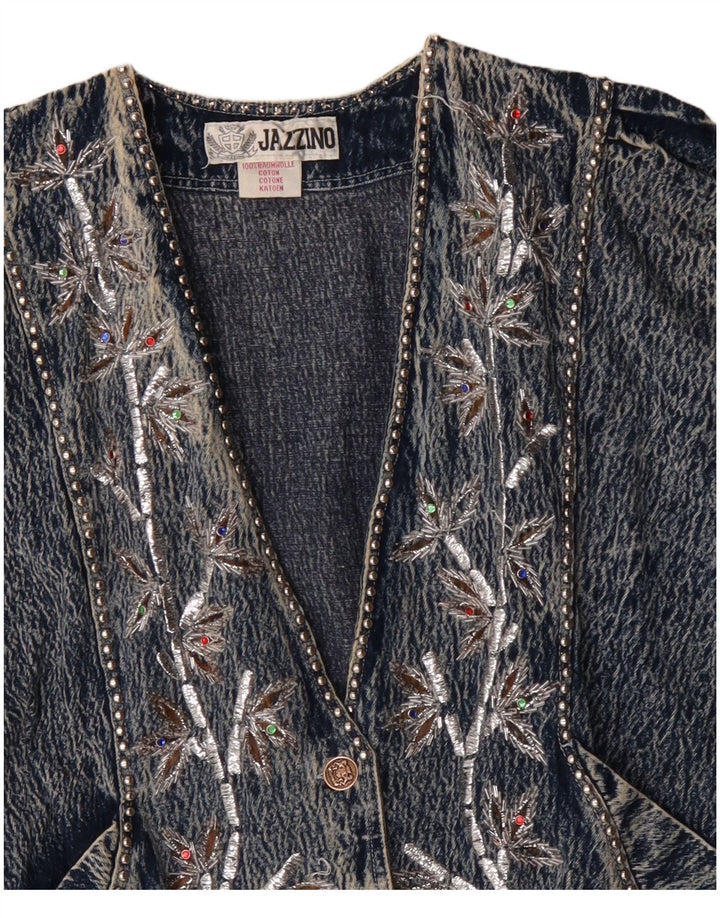 JAZZINO Jachetă de blugi supradimensionată pentru femei cu mâneci 3/4 UK 18 XL Albastru Floral