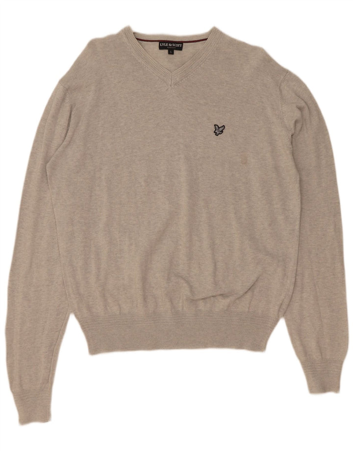 Pulover cu decolteu în V Lyle & Scott pentru bărbați, bumbac, gri mare