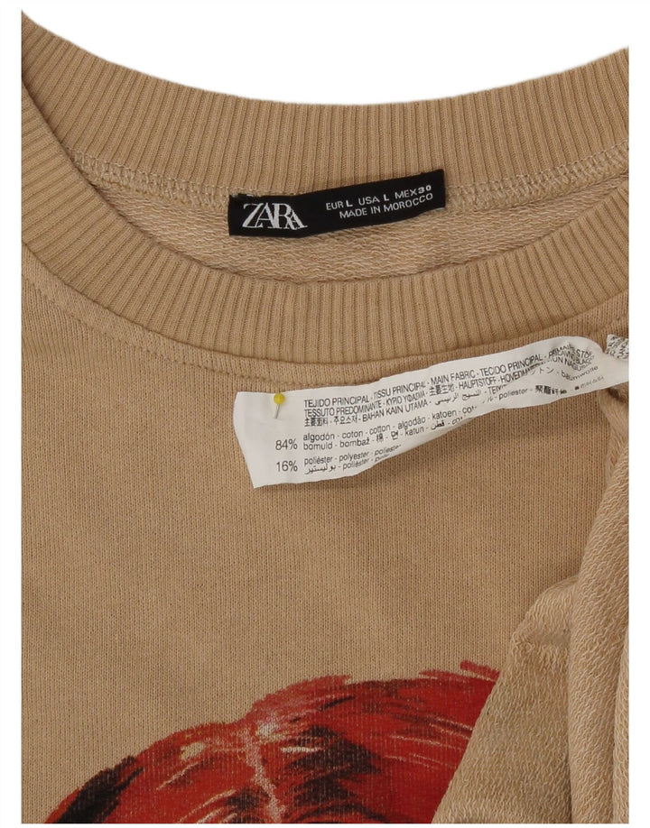 Pulover pentru femei Zara cu model abstract, bumbac mare, bej, UK 16