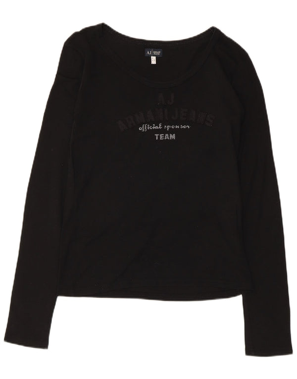Armani Top grafic pentru femei cu mânecă lungă UK 12 bumbac mediu negru
