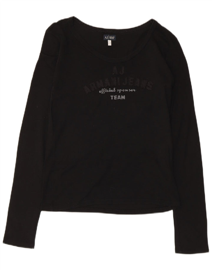 Armani Top grafic pentru femei cu mânecă lungă UK 12 bumbac mediu negru