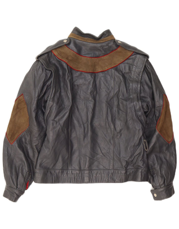 Vintage Womens Military Leather Jacket UK 12 Medium Black Colorblock