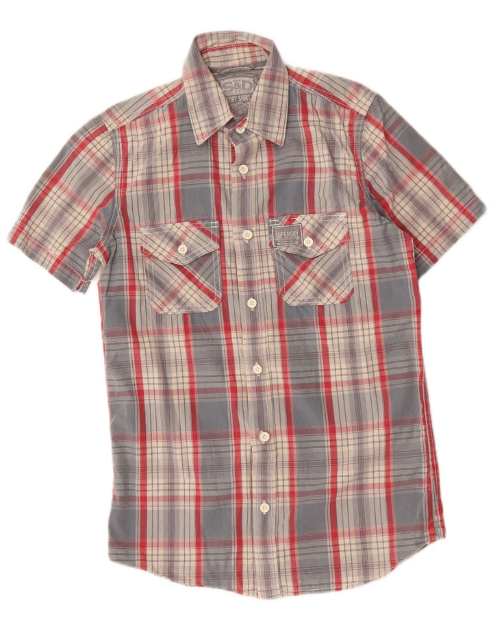 Cămașă cu mânecă scurtă pentru bărbați Superdry, bumbac cu carouri albastre mici