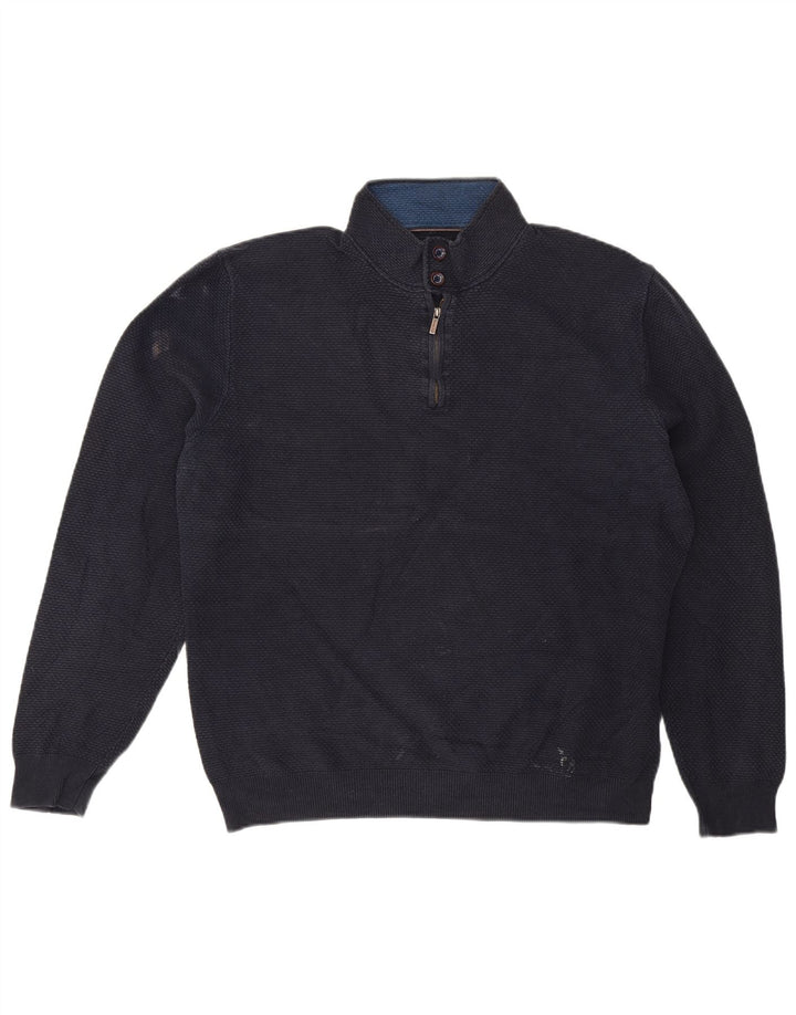 Massimo Dutti Pulover pentru bărbați cu gât cu nasturi, bumbac bleumarin 2XL