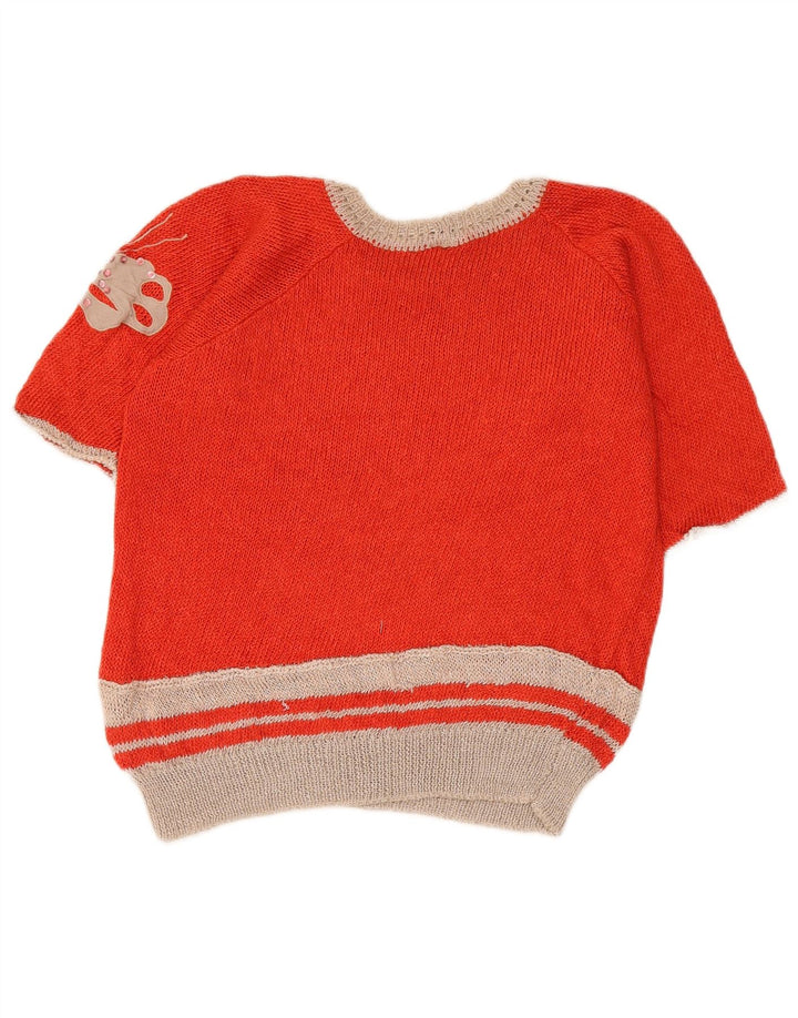 Pulover de damă vintage crop cu decolteu barcă, roșu mediu, IT 44