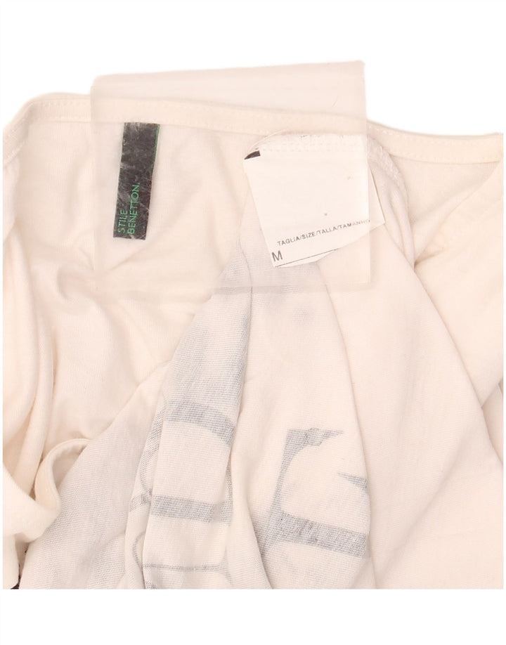 BENETTON Top grafic pentru femei cu mâneci 3/4 UK 12 Medium White