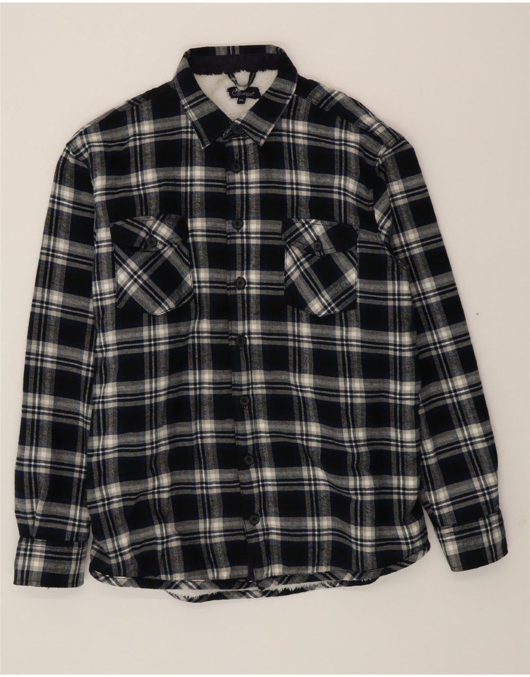 CAMARGUE Mens Lumberjack Flannel Shirt 2XL Navy Blue Check Polyester Vintage Camargue and Second-Hand Camargue from Messina Hembry 