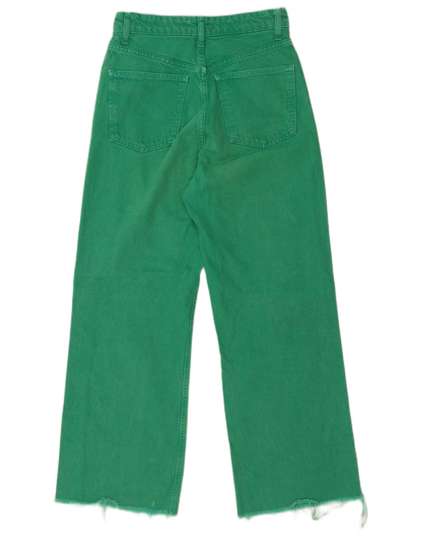 Blugi Zara femei cu talie înaltă cu picioare largi EU 36 XS W26 L28 bumbac verde