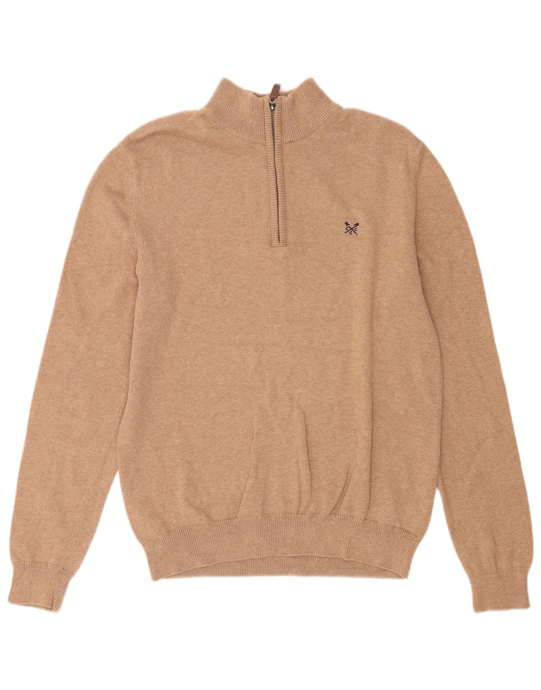 Crew Clothing Pulover pentru bărbați cu fermoar și gât, bumbac maro mediu