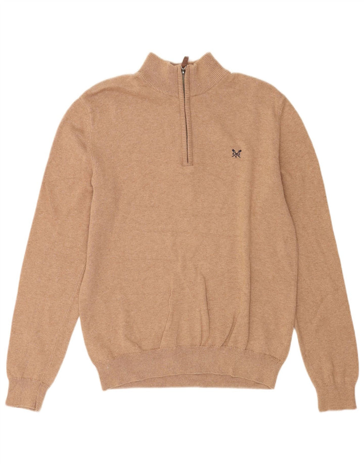 Crew Clothing Pulover pentru bărbați cu fermoar și gât, bumbac maro mediu