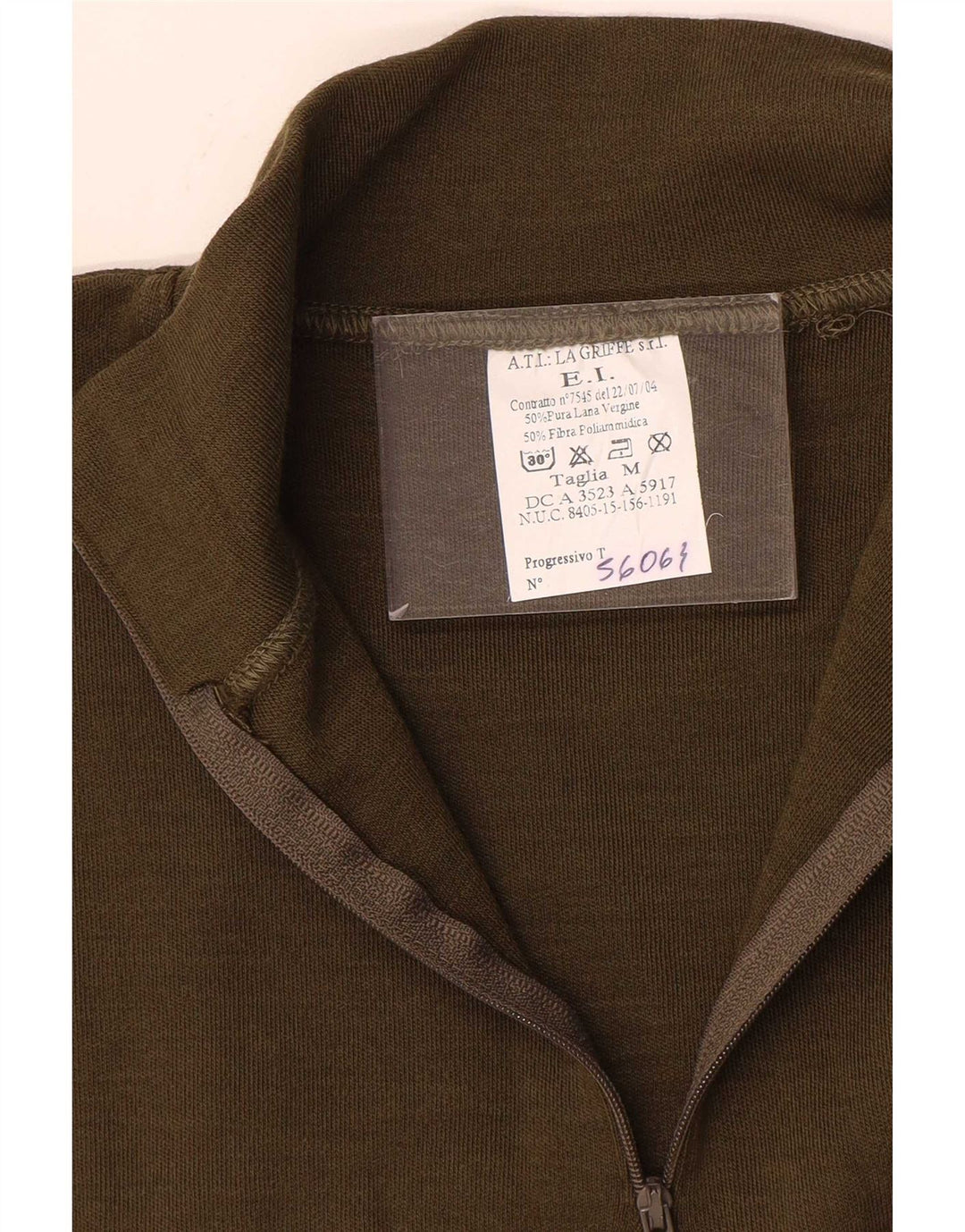 Pulover vintage pentru bărbați, cu fermoar și gât, poliamidă kaki mediu
