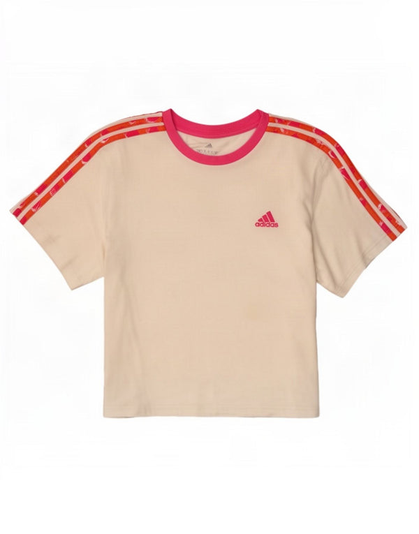 Tricou Adidas Crop Graphic Top pentru femei UK 12/14 Bumbac alb mediu