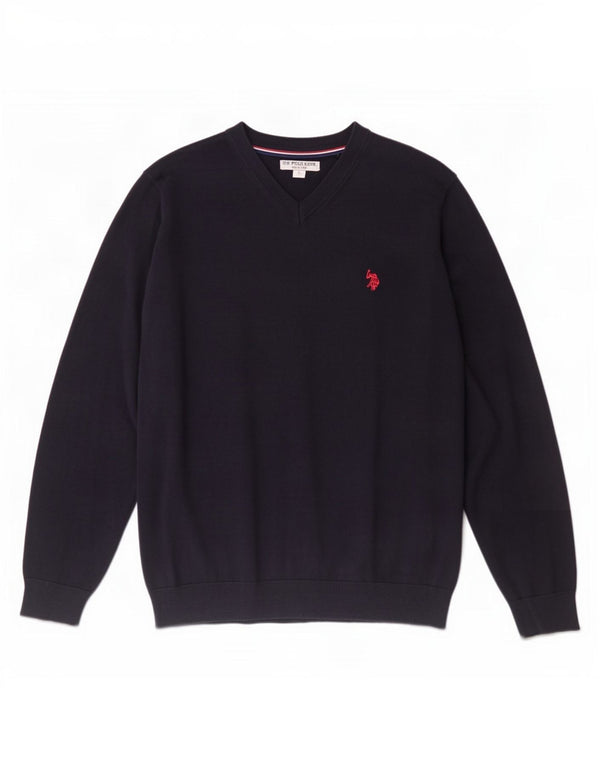 U.S. Polo Assn. Mens V-Neck Jumper Sweater Large Navy Blue Cotton