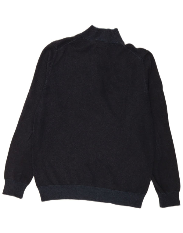 Massimo Dutti Pulover pentru bărbați cu gât cu nasturi, mare, bumbac bleumarin