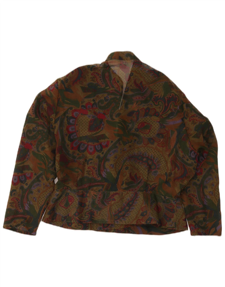 Bluză vintage pentru femei, cămașă crop IT 44 Medium Kaki Paisley Poliester