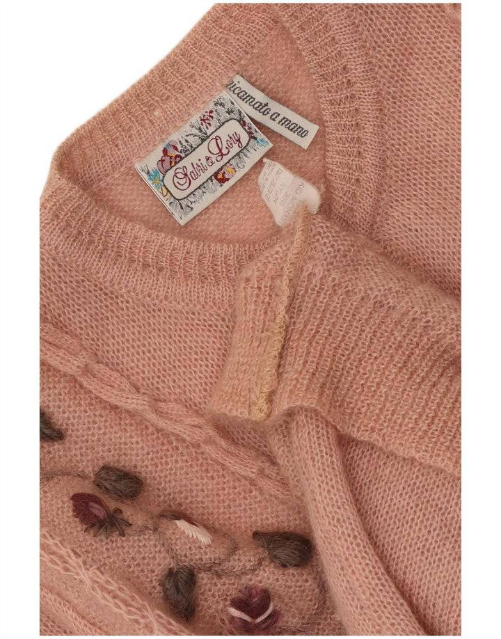 RICAMO A MANO Pulover cardigan pentru femei IT 50 XL Mohair Roz Floral
