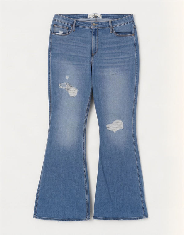Blugi evazați cu talie înaltă Hollister Curvy Fit pentru femei W34 L32 Albastru