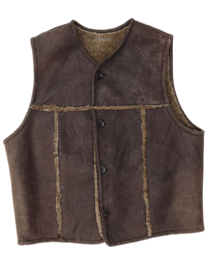 Gilet închis pentru bărbați din shearling XL maro