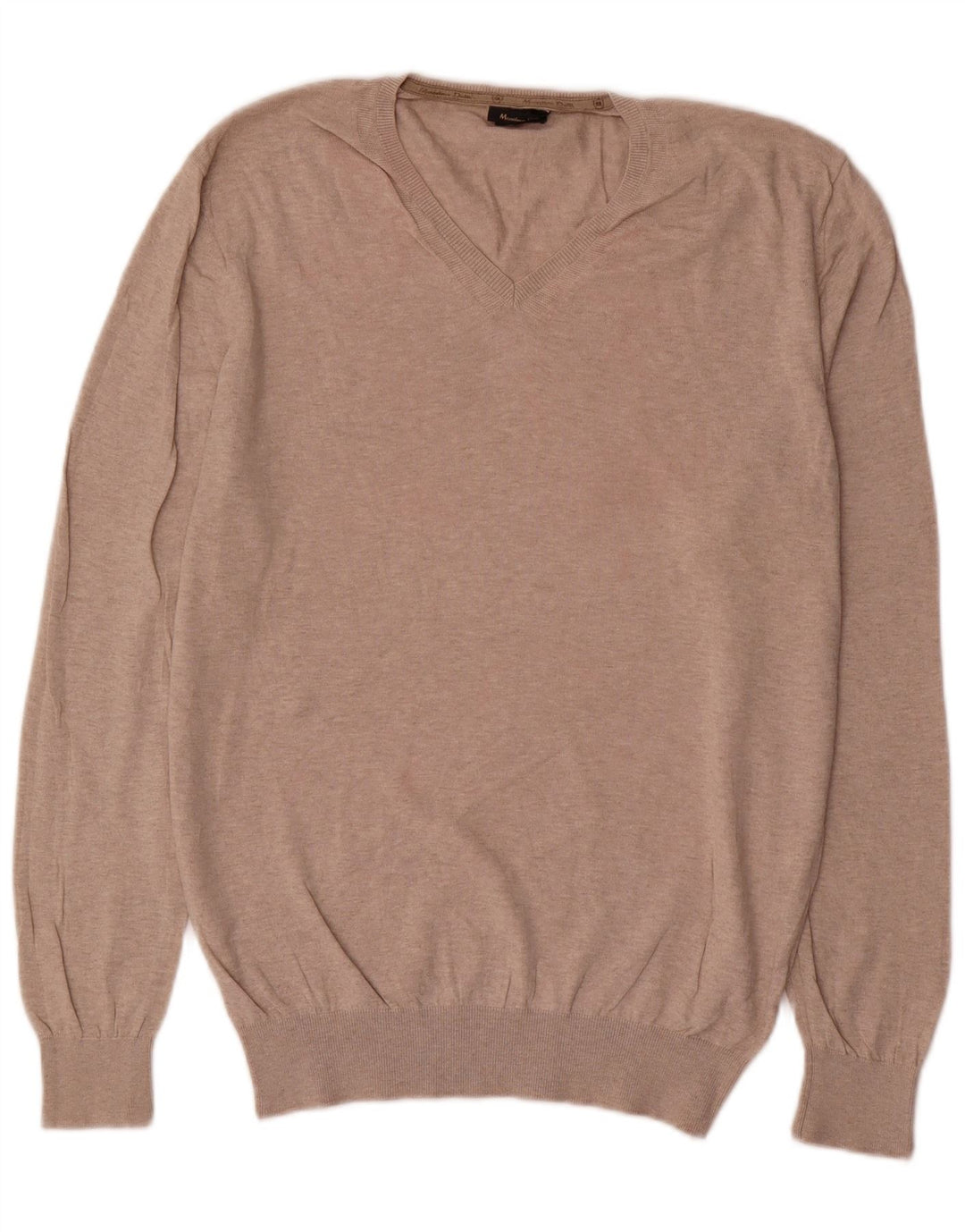 Massimo Dutti Pulover pentru bărbați cu decolteu în V, mare, bej, bumbac