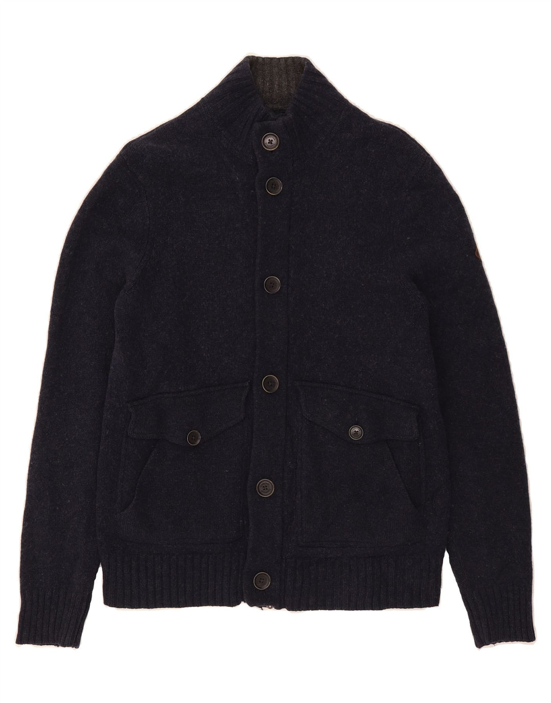 TIMBERLAND Womens Cardigan Sweater UK 14 Large Navy Blue Wool Vintage Timberland and Second-Hand Timberland from Messina Hembry 