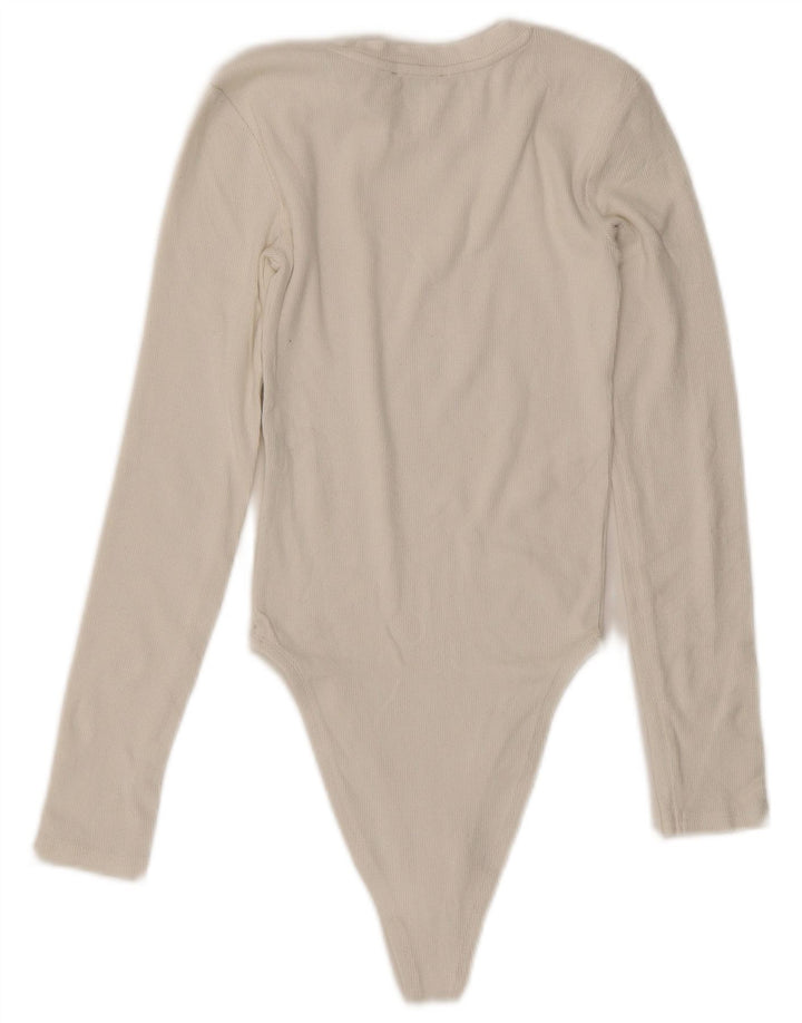 Body cu mânecă lungă pentru femei ZARA UK 8 mic bumbac alb