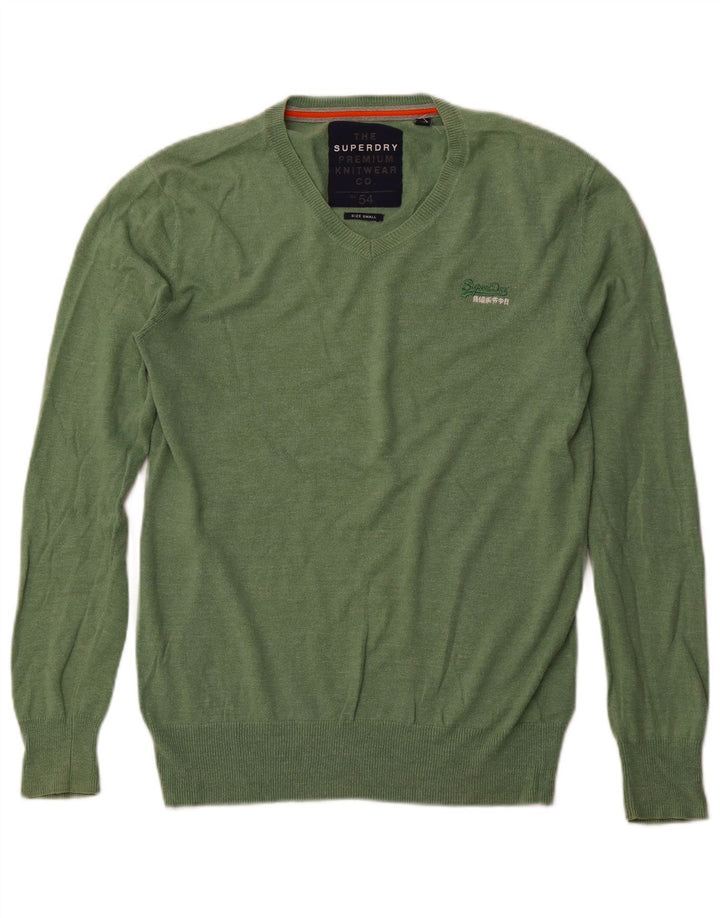 Pulover cu decolteu în V Superdry pentru bărbați, bumbac verde mic